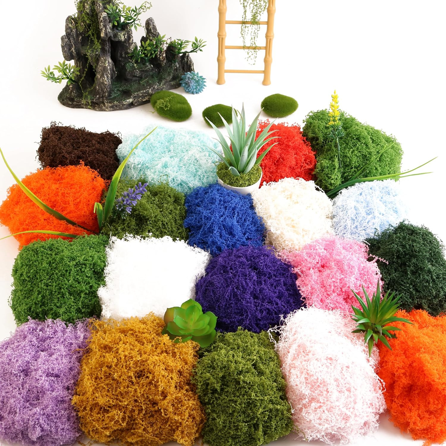Green Simulated Moss, Forest Colored Filamentous Artificial Grass, Used for Land