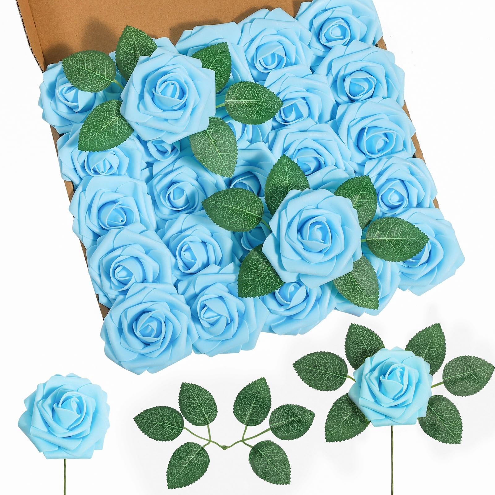 25Pcs Artificial Flowers Foam Roses Fake Roses with Stems
