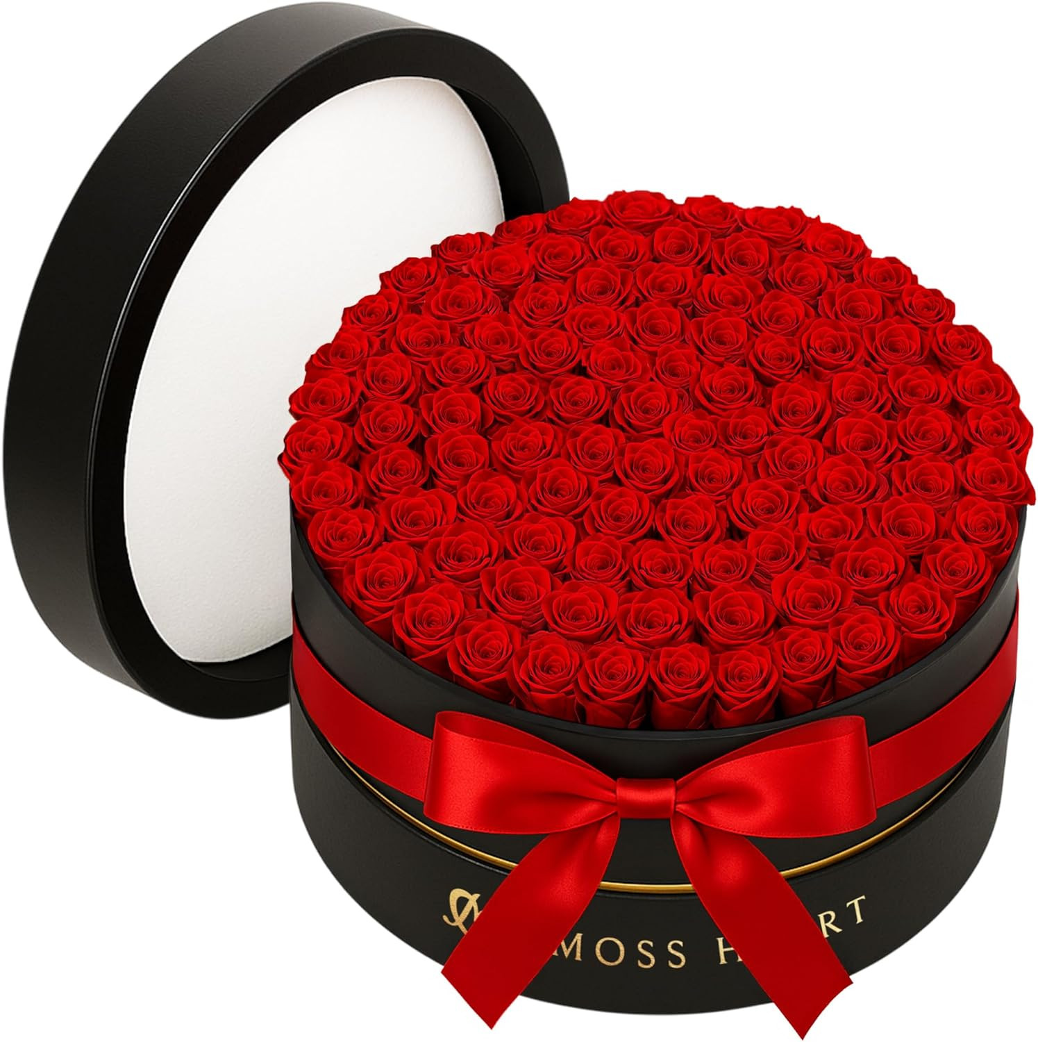 100 Petite Preserved Roses, Large round Shaped Box, Real Forever Roses Last 1+ Y