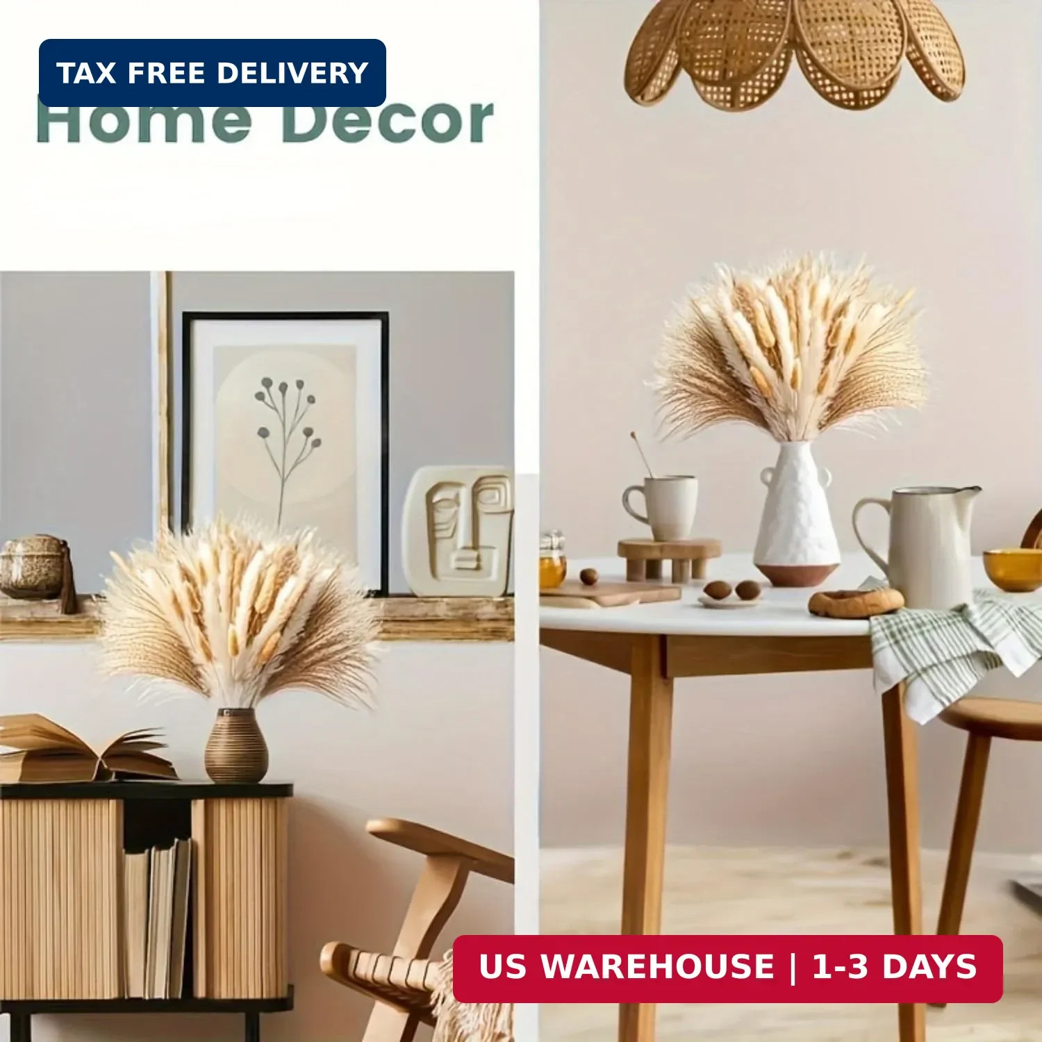 120 Stems Dried Pampas Grass Decor, White and Brown 17inch Contains Bunny Tails