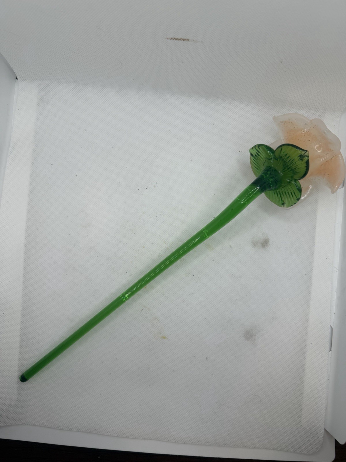 Glass Artificial Flower Stem Twig & Stem, Green with White & Orange Floral