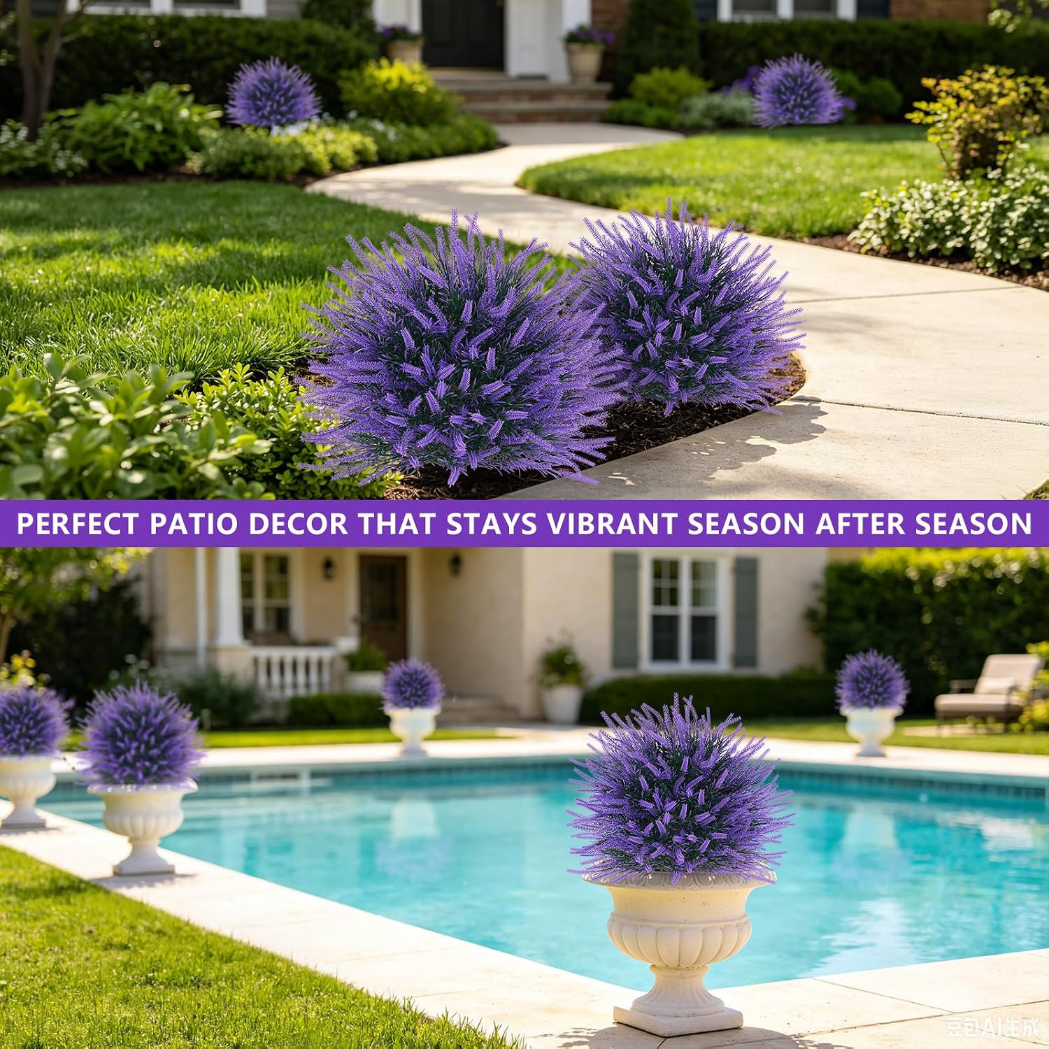 2 Pack UV Resistant Artificial Lavender Topiary Balls for Easy Outdoor Decor