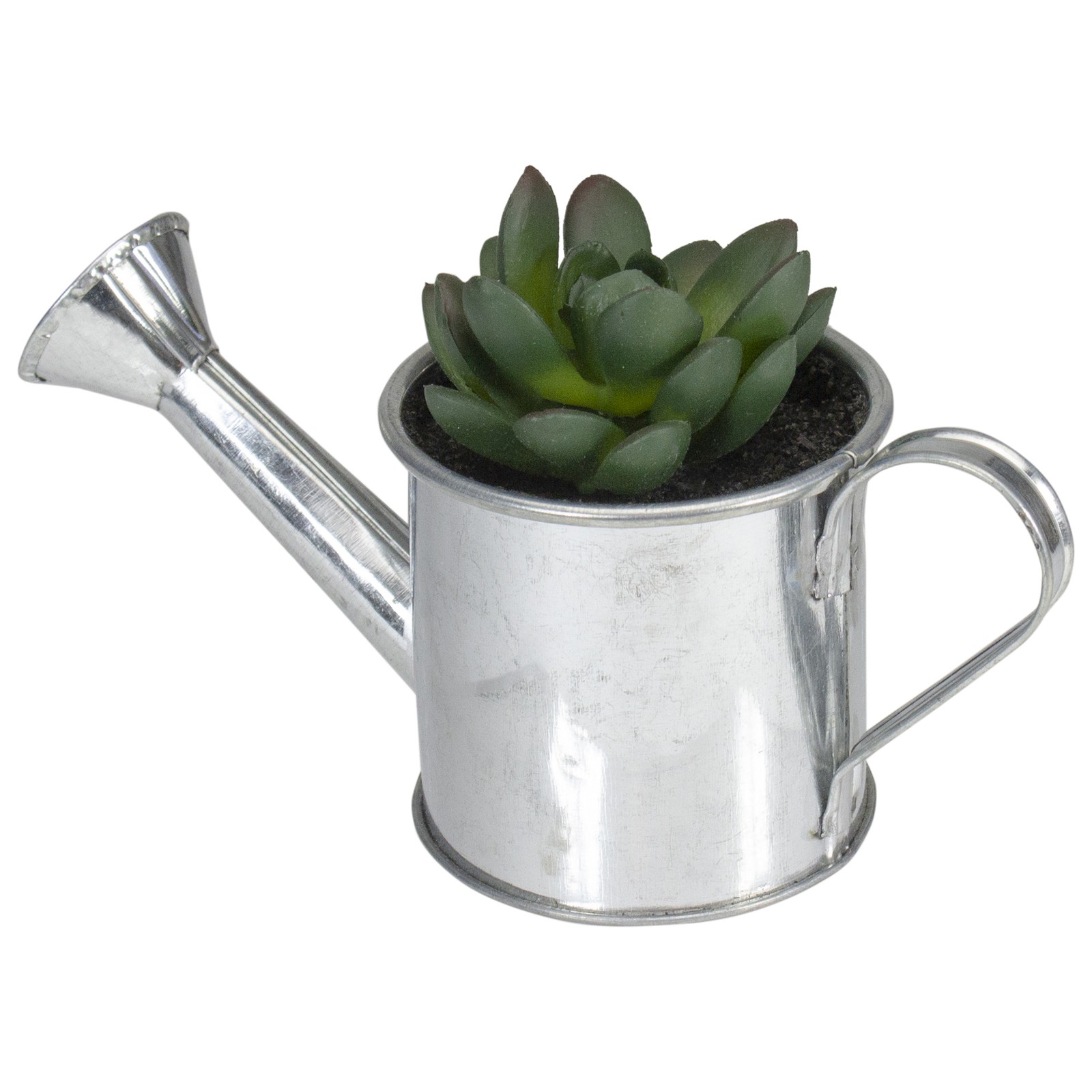 Northlight 4” Tropical Forest Green Mini Artificial Rose Succulent Tin Water Can