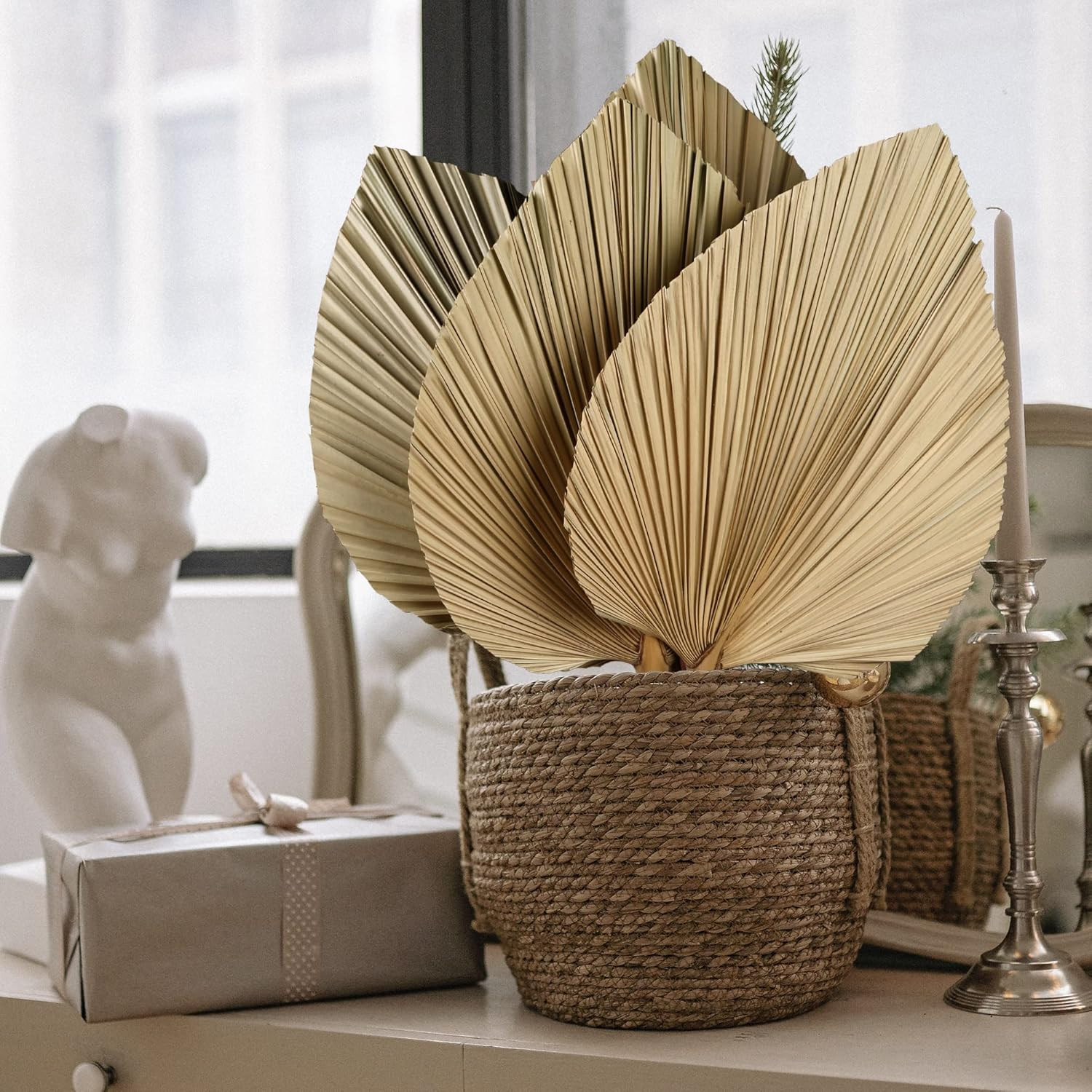 4 Pack 16” Natural Dried Palm Leaves Fans for Boho Wedding Home Party Kitchen V