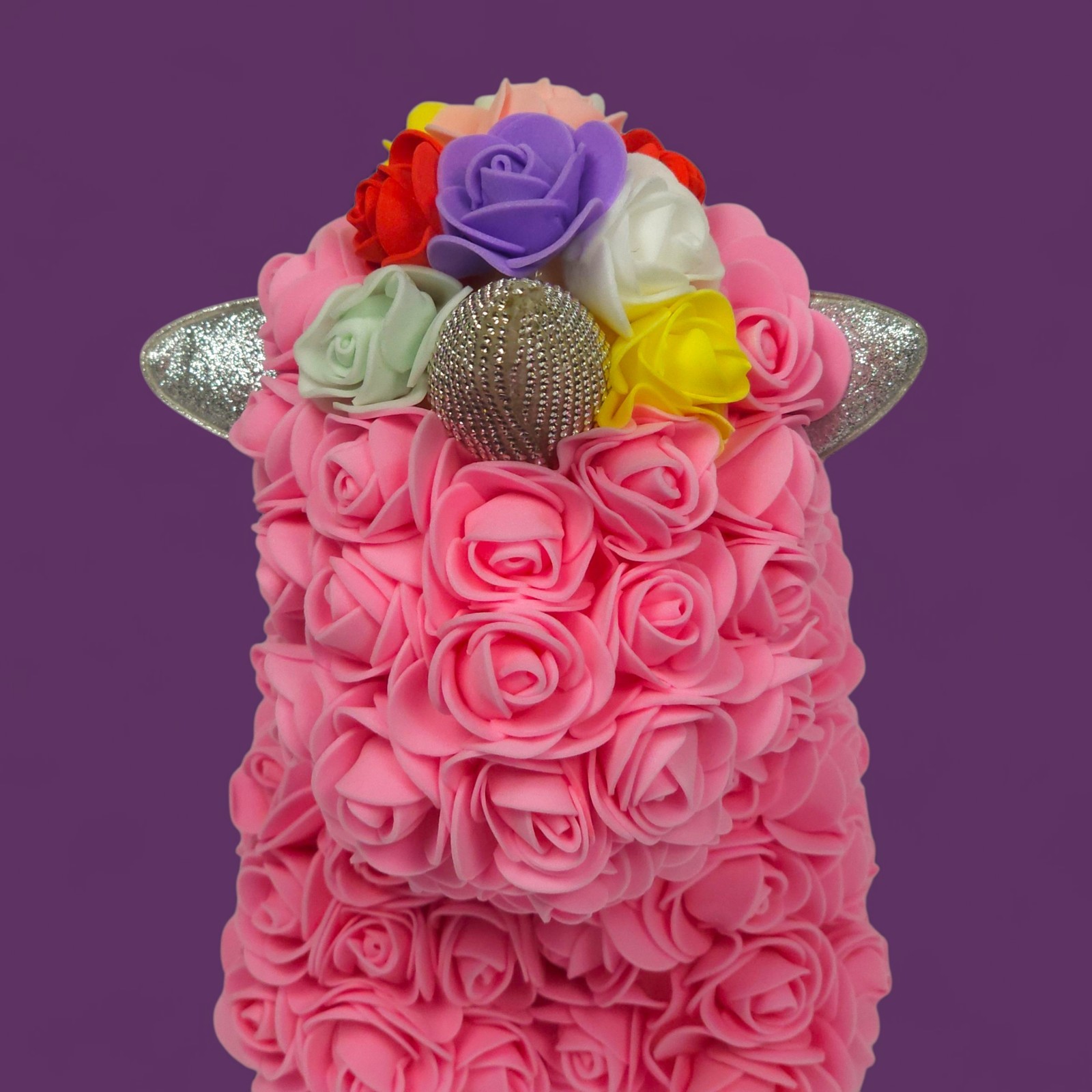 Rose Unicorn Gift – Pink Foam Flowers, Rainbow Mane, “Just For You” Box Damaged