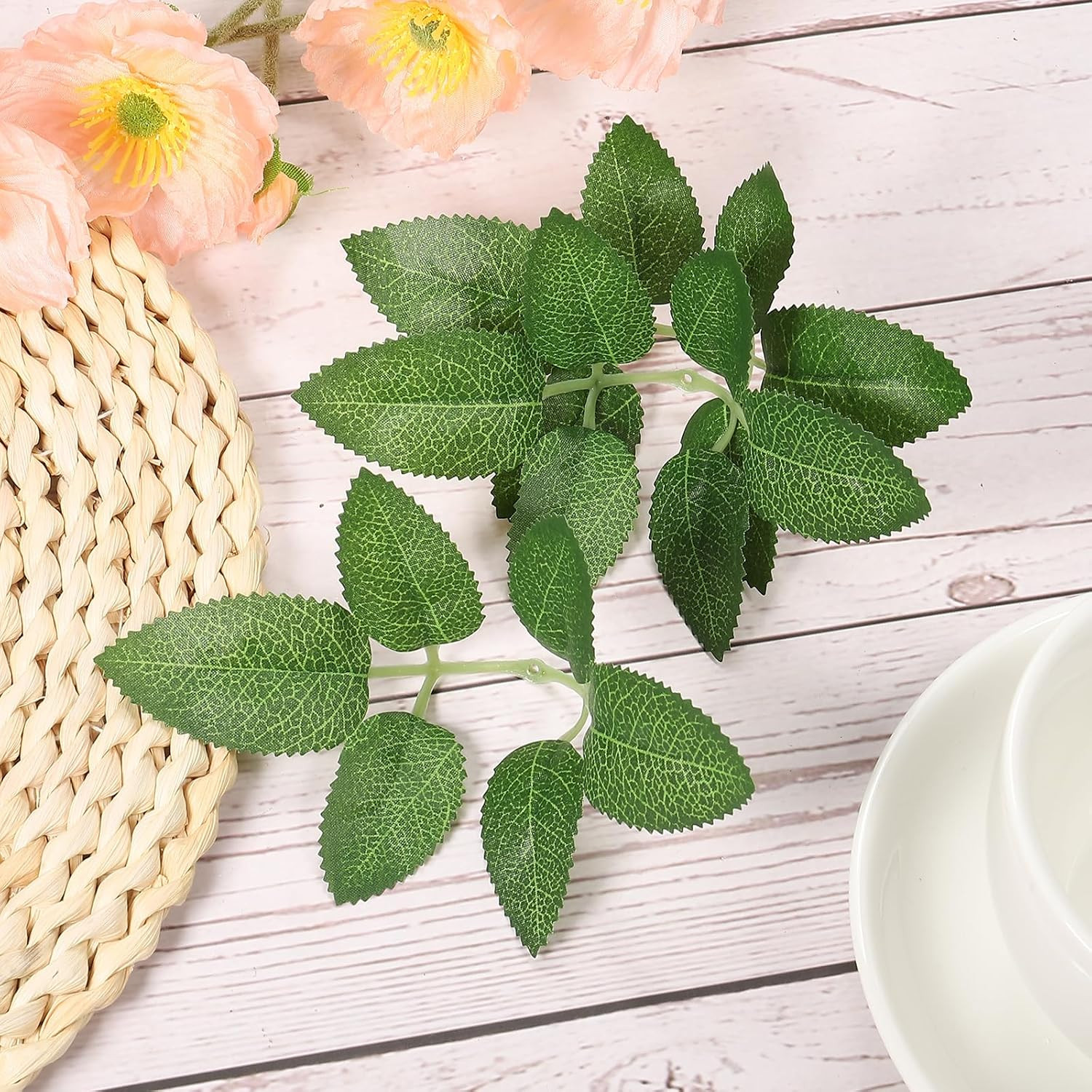 3.54X7.48 Artificial Silk Rose Leaf, 40 Pcs Artificial Greenery Leaves Fake Leav