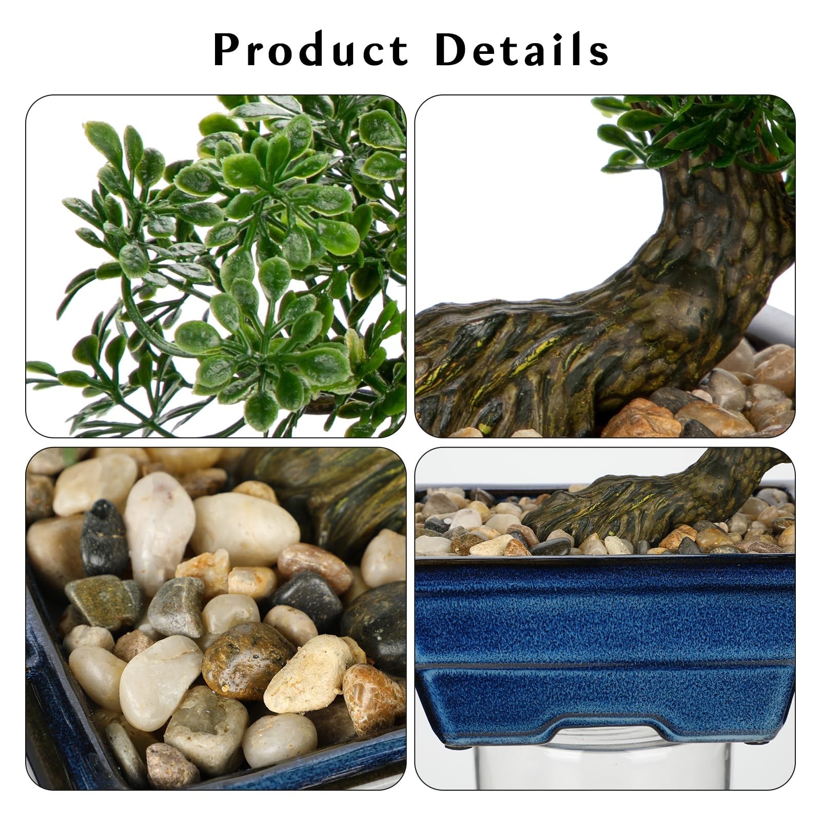 Artificial Bonsai Tree Faux Plant Decor – Blue Ceramic Pot for Home, Office, She