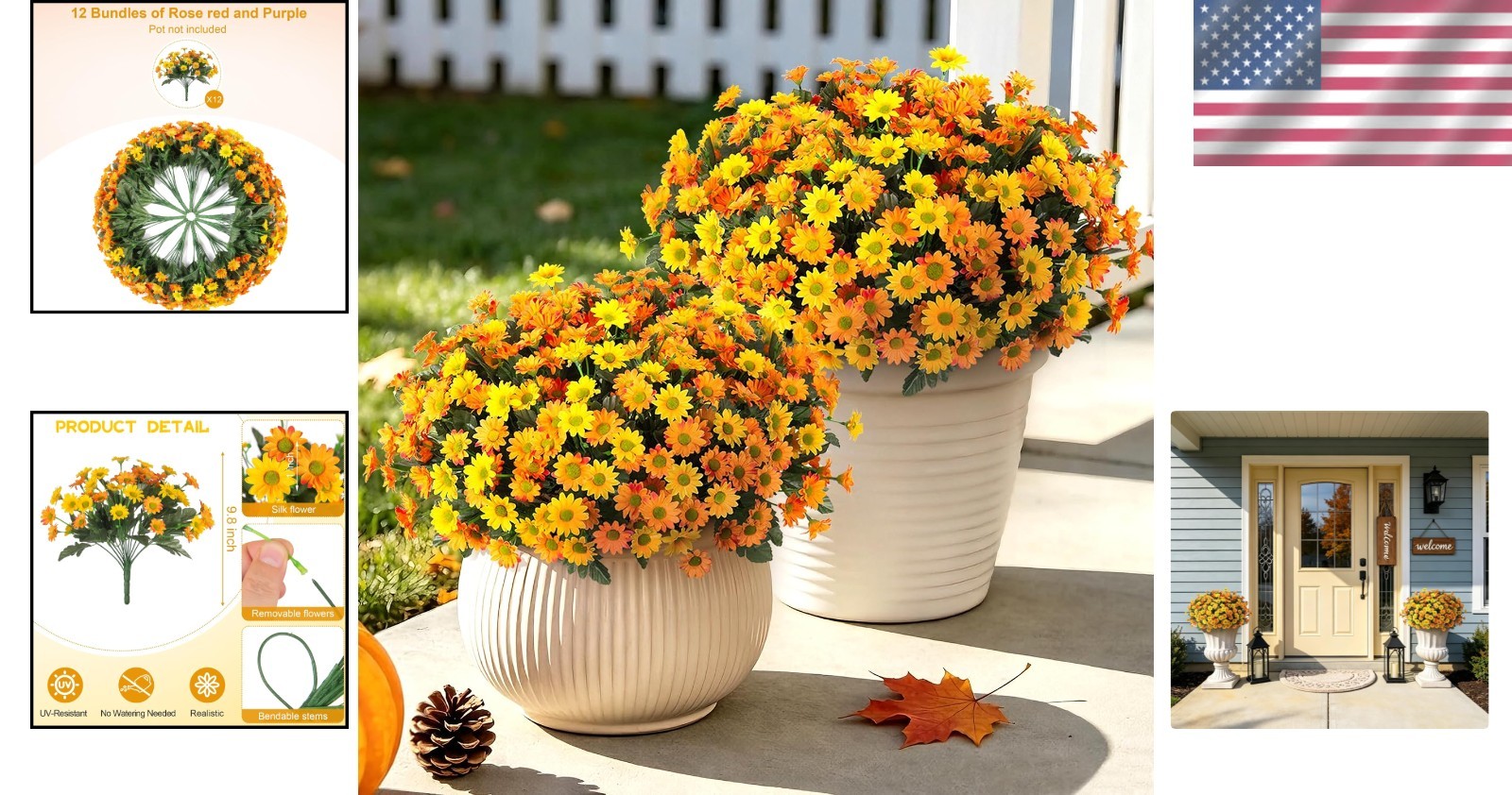 12 Bundles of UV Resistant Fake Mums – Lifelike Outdoor Decor for All Seasons