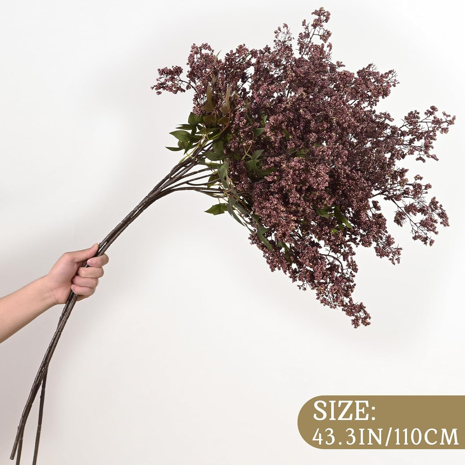 Faux Berry Stems – 43In Artificial Nandina Branches for Home Decor, 3Pcs Dusty P