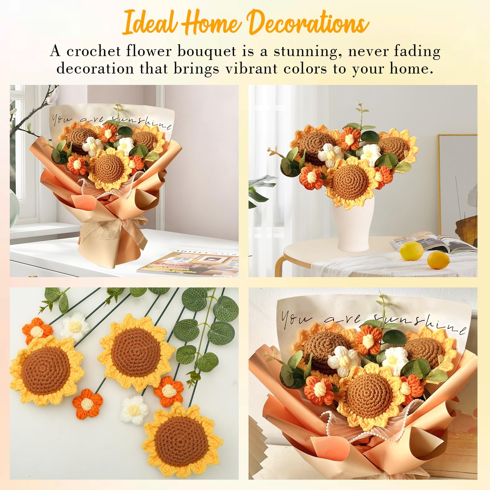 Crochet Flower Bouquet Knitted Sunflower Plush Artificial Gift Mother Day