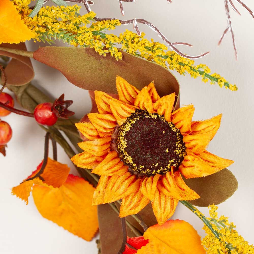 Set of 2 Artificial Sunflower & Chinese Lantern 17″ Candle Rings / Small Wreaths