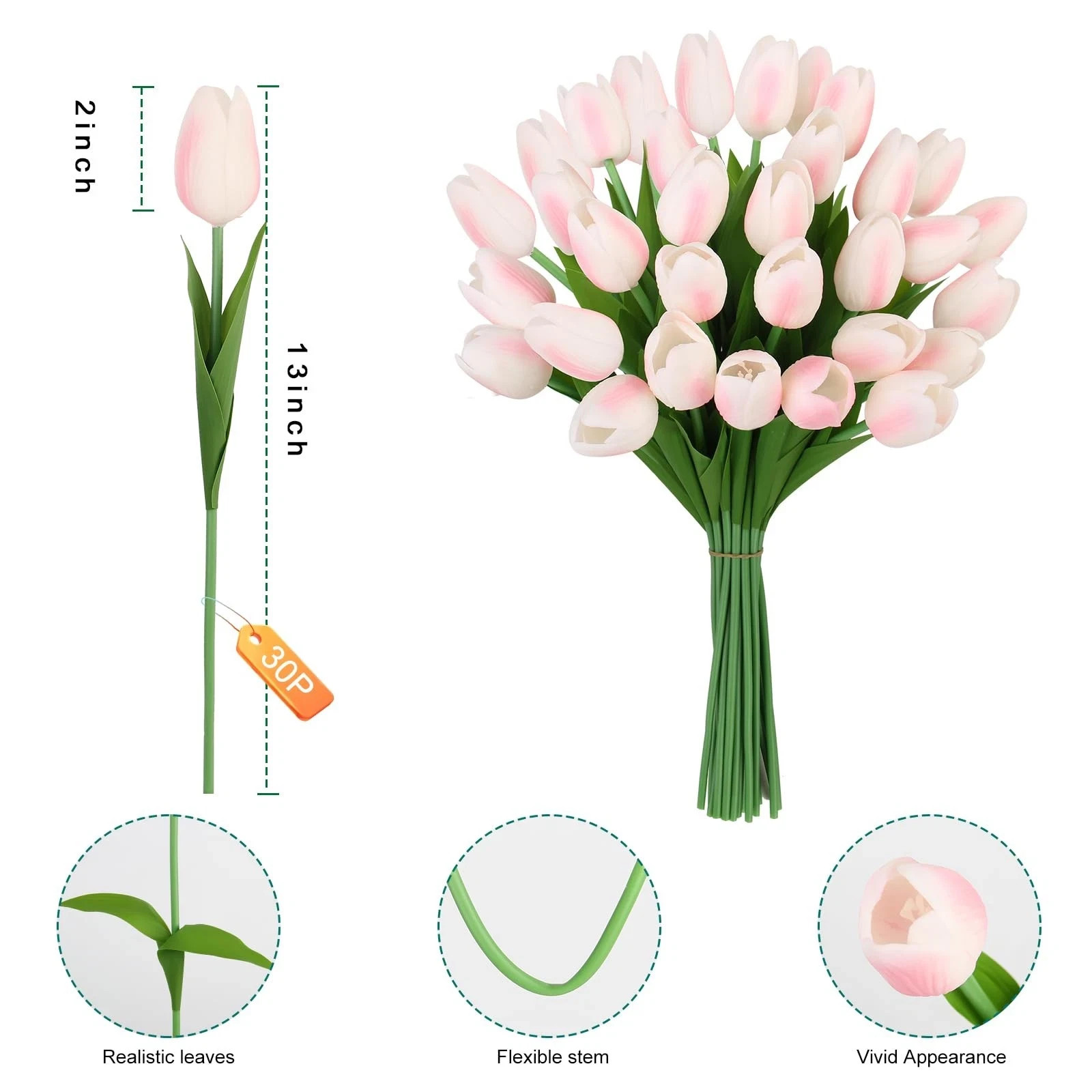 Artificial Tulips Flowers 30pcs 13.4″ Real Touch Faux Multicolor – Wedding Decor