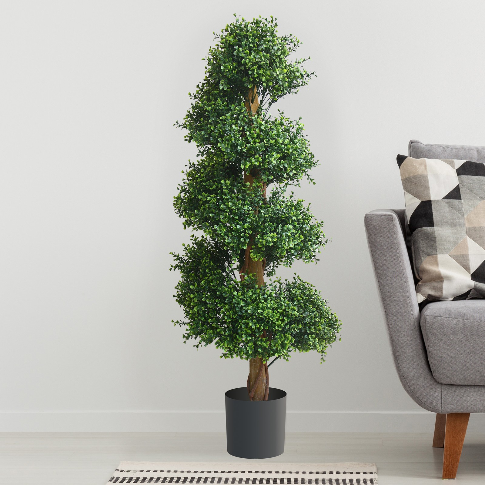 48″ Artificial Spiral Tree Potted Boxwood Fake Plant for Indoor Outdoor Decor