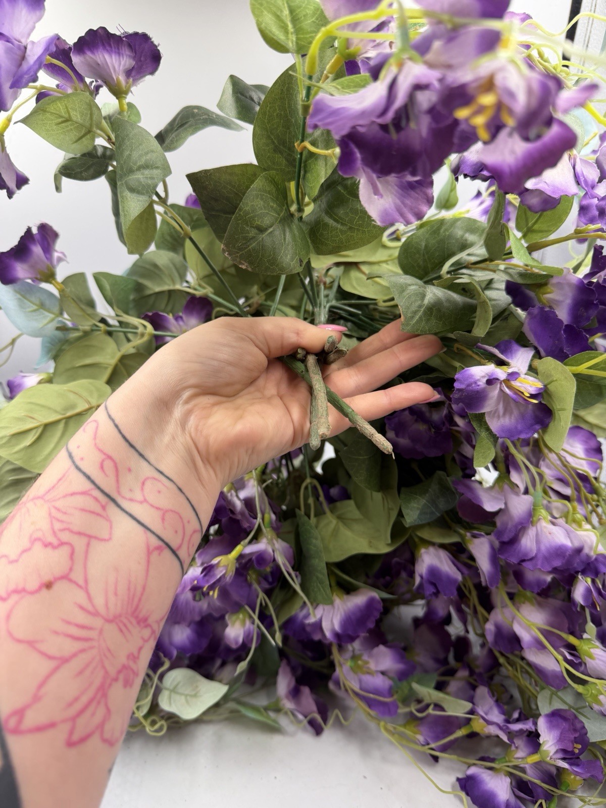 4 Pcs Artificial Hanging Hibiscus Purple Flowers Floral Arrangement