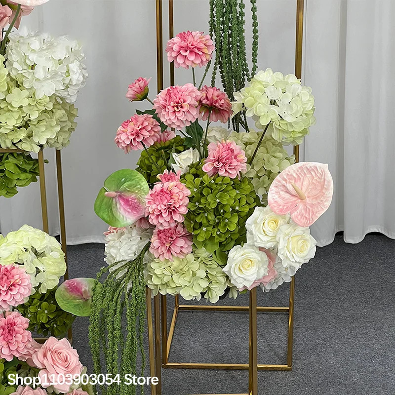 Green/Pink Artificial Hydrangea Anthurium Rose Flowers Arrangements Wedding Back