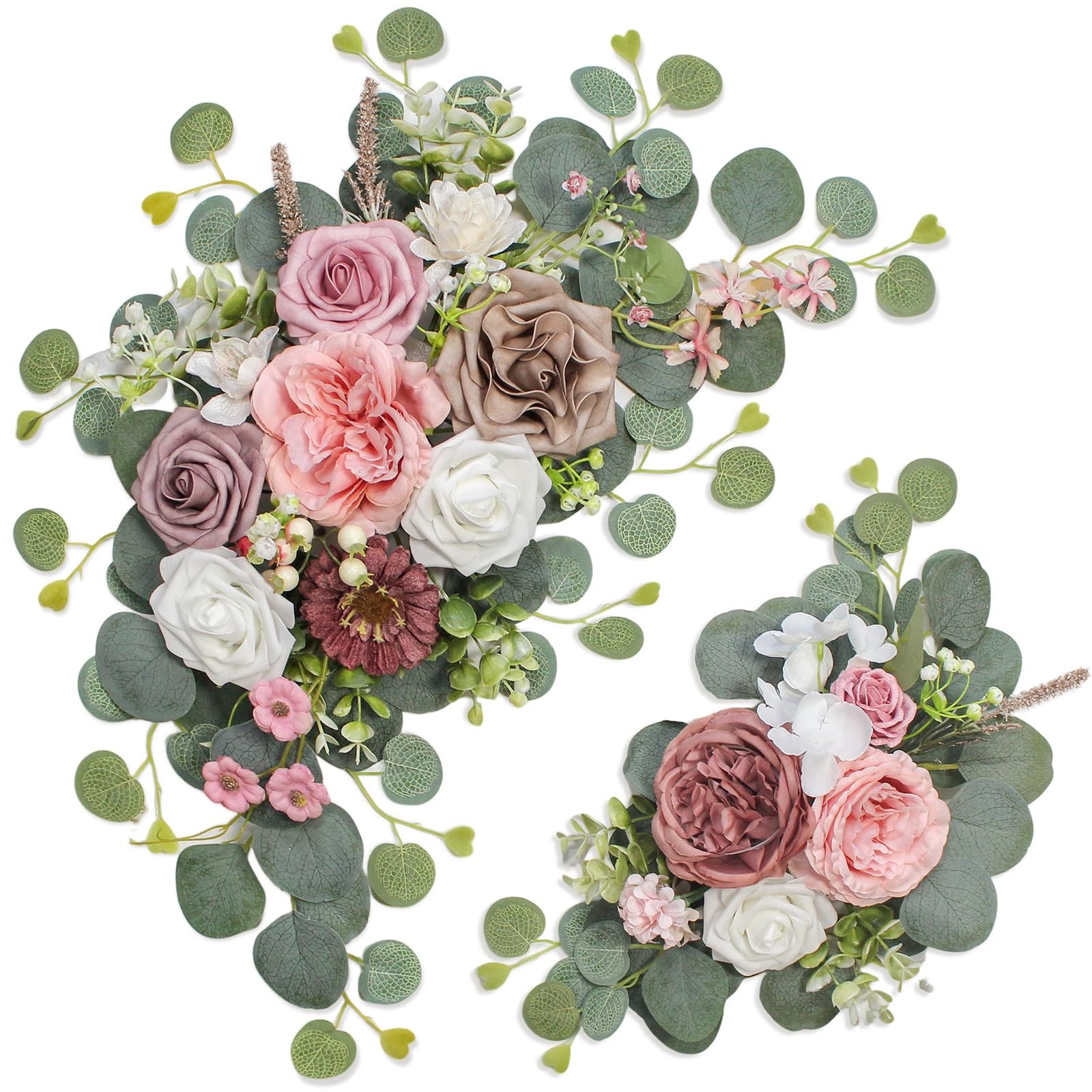 2 PCS Coffee Pink Artificial Wedding Arch Flowers Sign Faux Floral Swags Decor