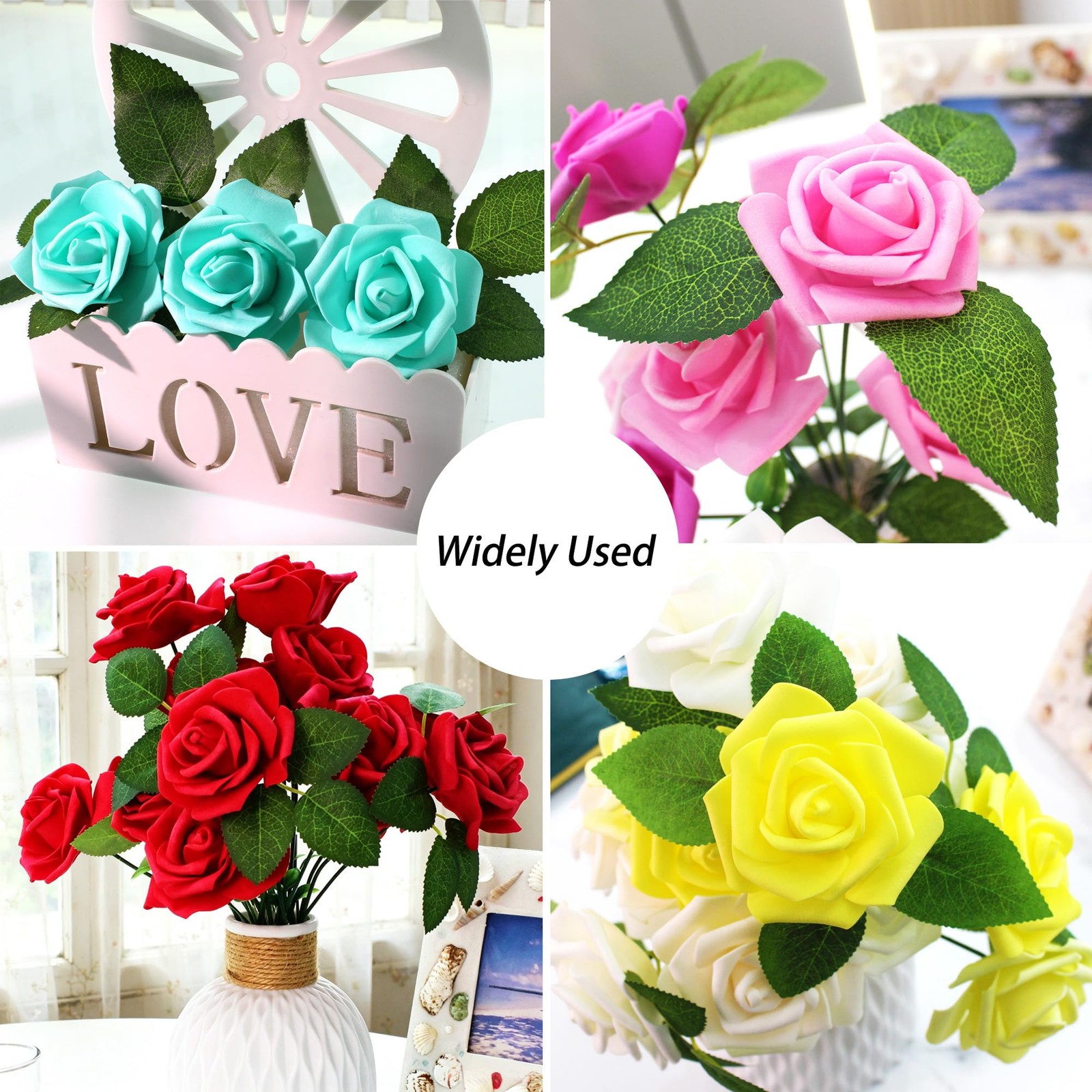 100 Pcs Artificial Flowers Green Leaf Bulk Faux Greenery Silk Fake Rose Leave…