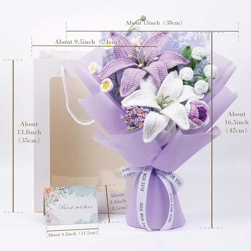 Handmade Crochet Flower Bouquet – Knitted Faux Lily Decor for Weddings, Birthday
