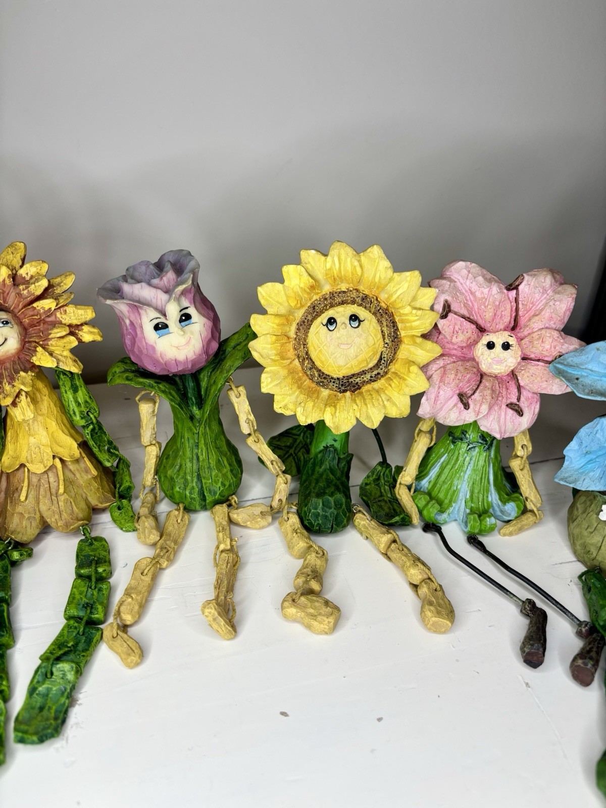 80’s Set of 7 Resin Multicolor Vintage Anthropomorphic Flower Shelf Sitters