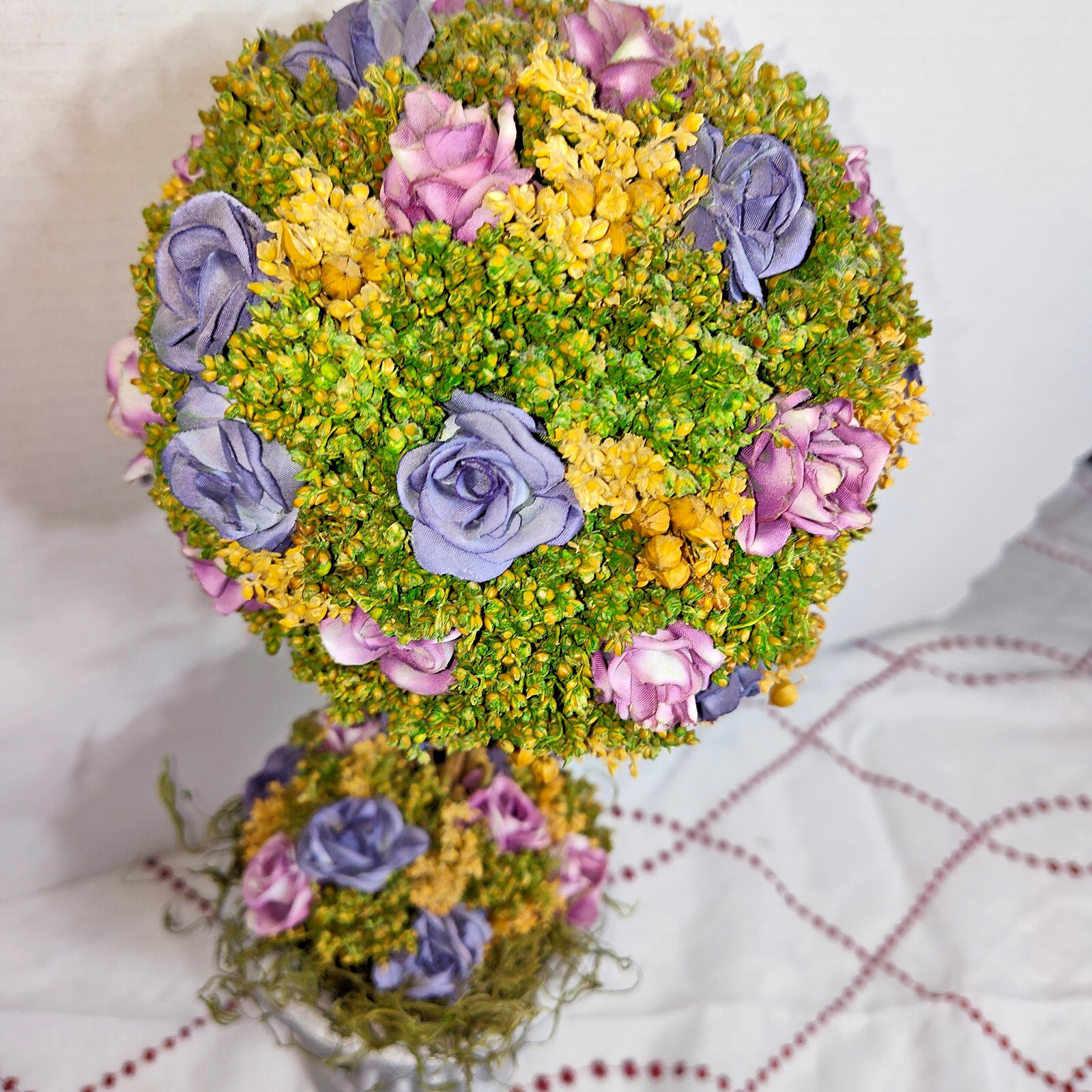 Decorative Floral Topiary in Silver Urn Pot – Purple, Yellow & Green, 18″ Tall