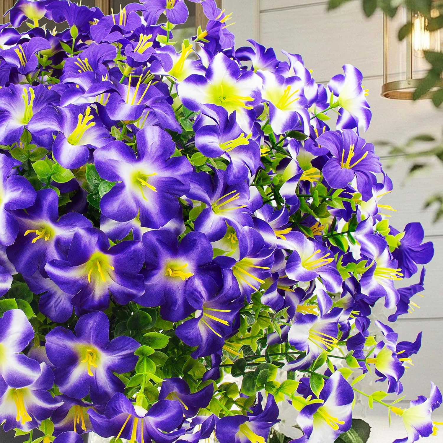 16 Pcs Faux Petunias Artificial Flowers for Outdoors, UV Resistant Fake Purple P