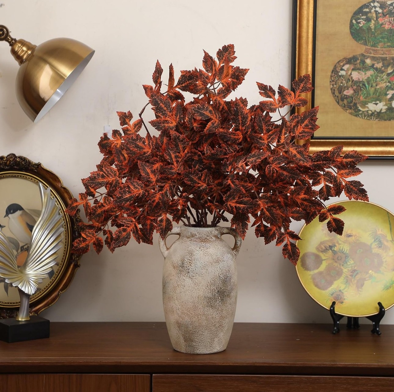 6 Pack Artificial Cimicifuga Plant Leaf Spray Faux Plum Cimicifuga Ramosa Lea…