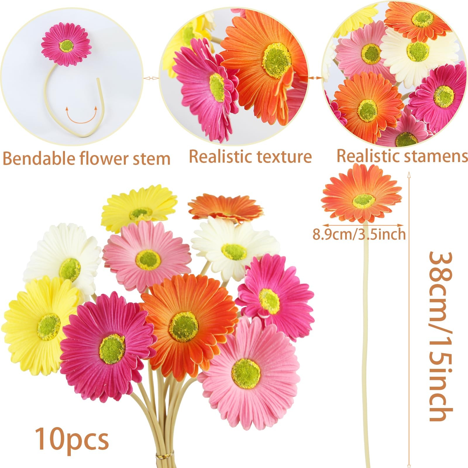 ACRYCS 10 Pcs Artificial Gerbera Daisies Flowers Artificial Daisy Bouquet Fak…