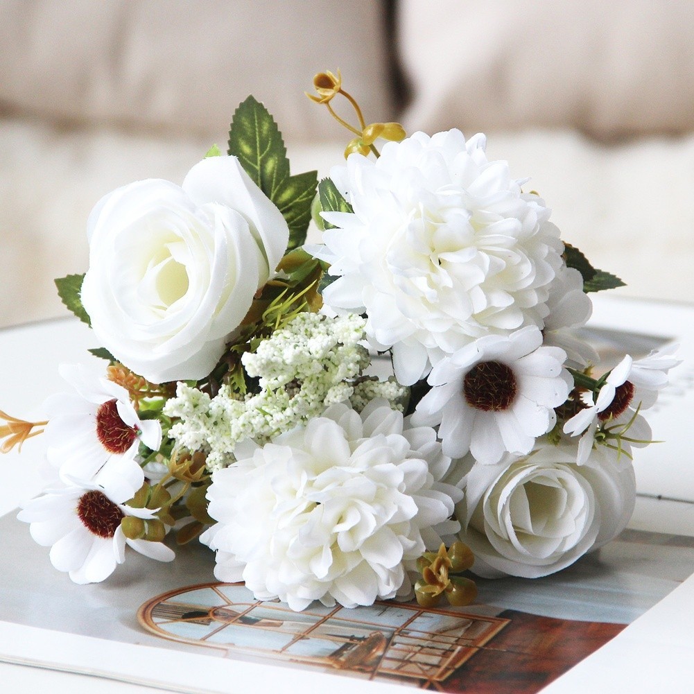 Persian Rose Silk Flower Bouquet 7 Stems for Wedding and Indoor Decoration