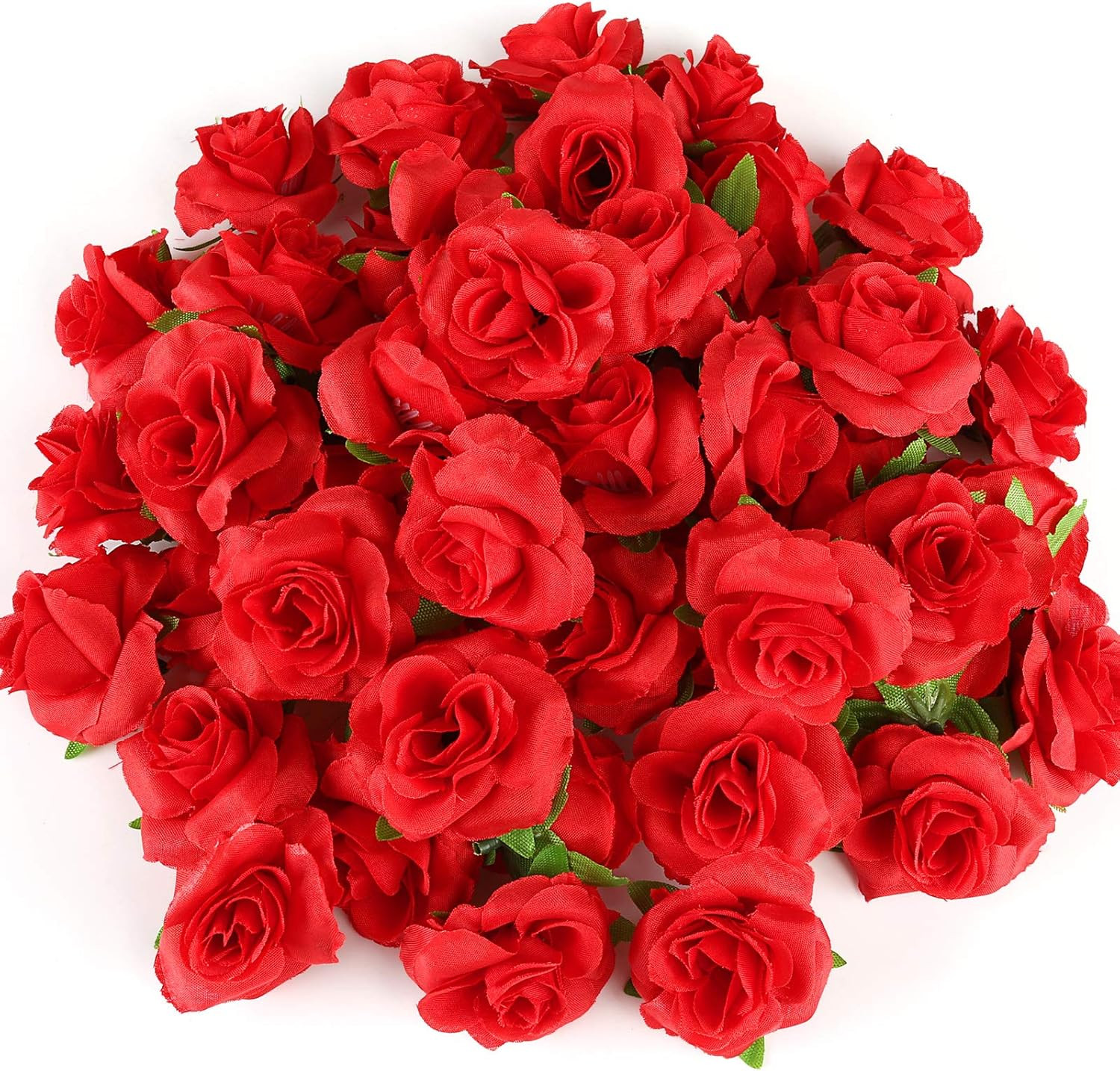 Kesoto 50Pcs Red Roses Buds Artificial Flowers Bulk, 1.6″ Small Silk Fake Roses