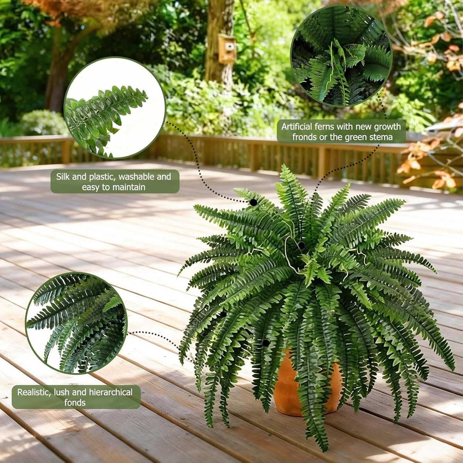 Artificial Boston Fern Bush- 2 Packs Large Artificial Ferns for Outdoors & Indoo