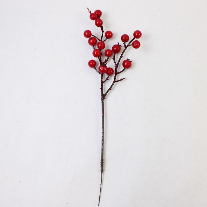 Lot of 10 Decorative Holly Berry Twigs 12in Christmas Floral Stems