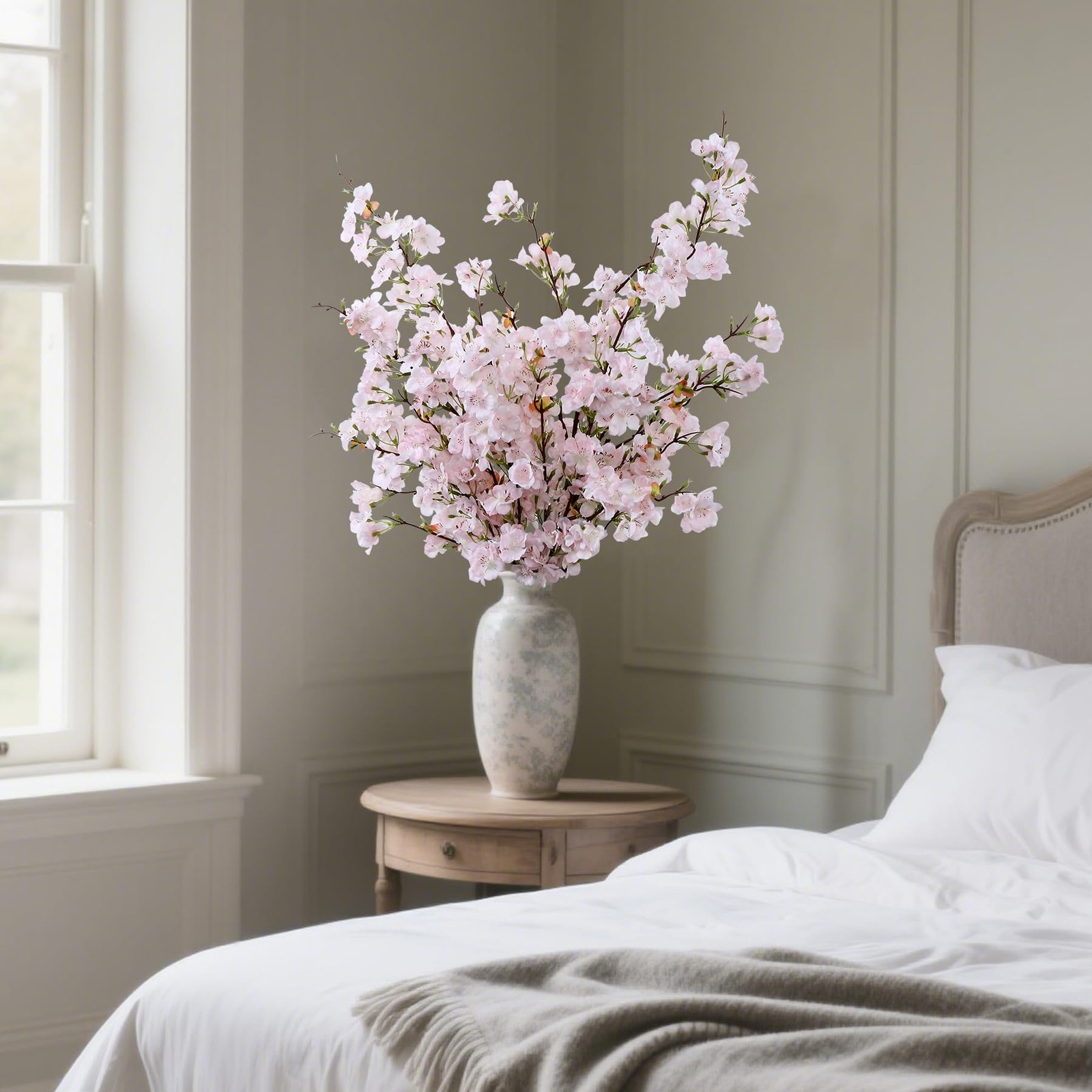 4pcs Silk Cherry Blossom Branches Artificial Flowers for Spring Tall Vase Dec…