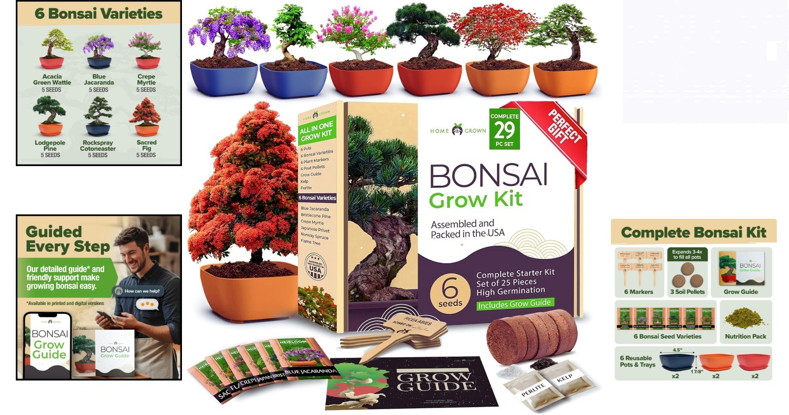 HOME GROWN 𝗨𝗦𝗔 Bonsai Tree Kit – 6 Heirloom Varieties Master