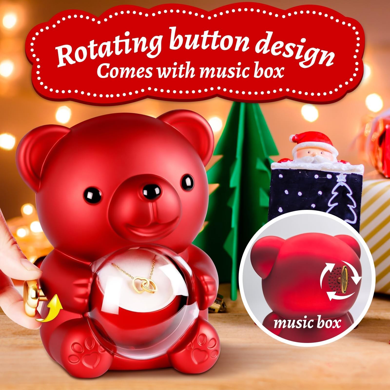 Cute Teddy Bear with Preserved Rose, Double-Heart Necklace, Musical – Serves …