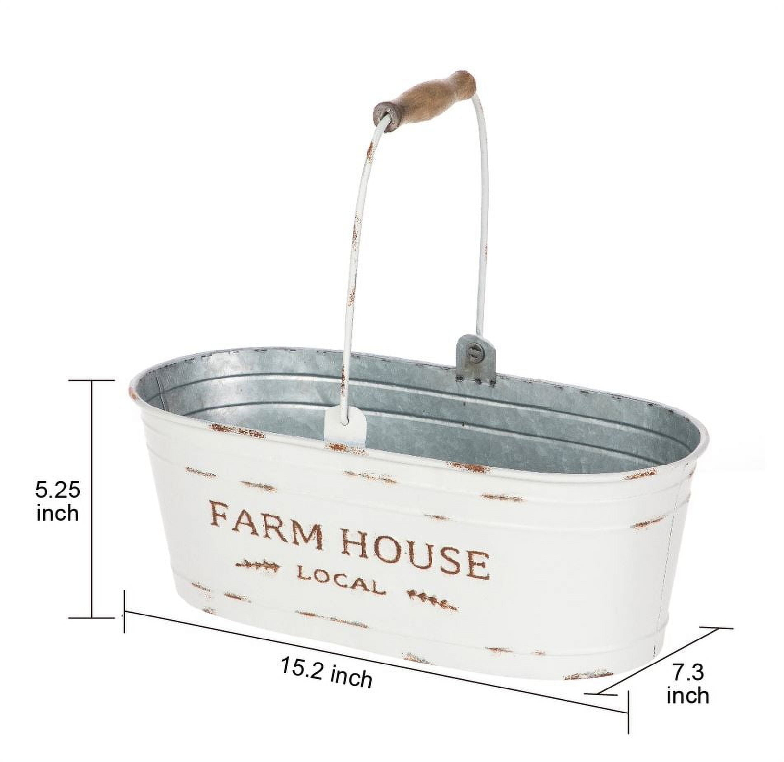 White Oval Farmhouse Bucket for Artificial Floral with Handle Home Décor