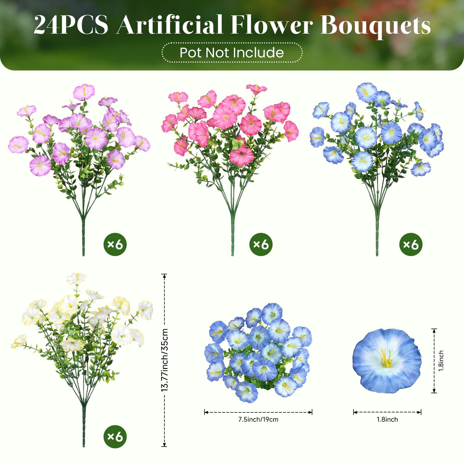 24 Bundles Artificial Flowers for Outdoors, Faux Spring Flowers for Decoratio…
