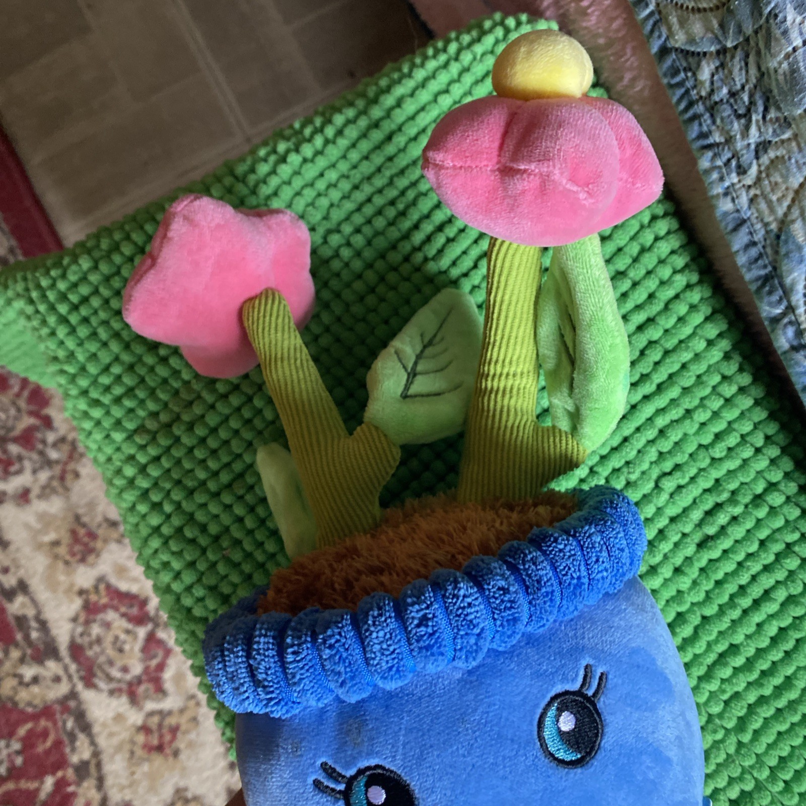 Spring Happy Plants Member’s Mark Shelf Sitter Blue Pot Pink Flowers Plush