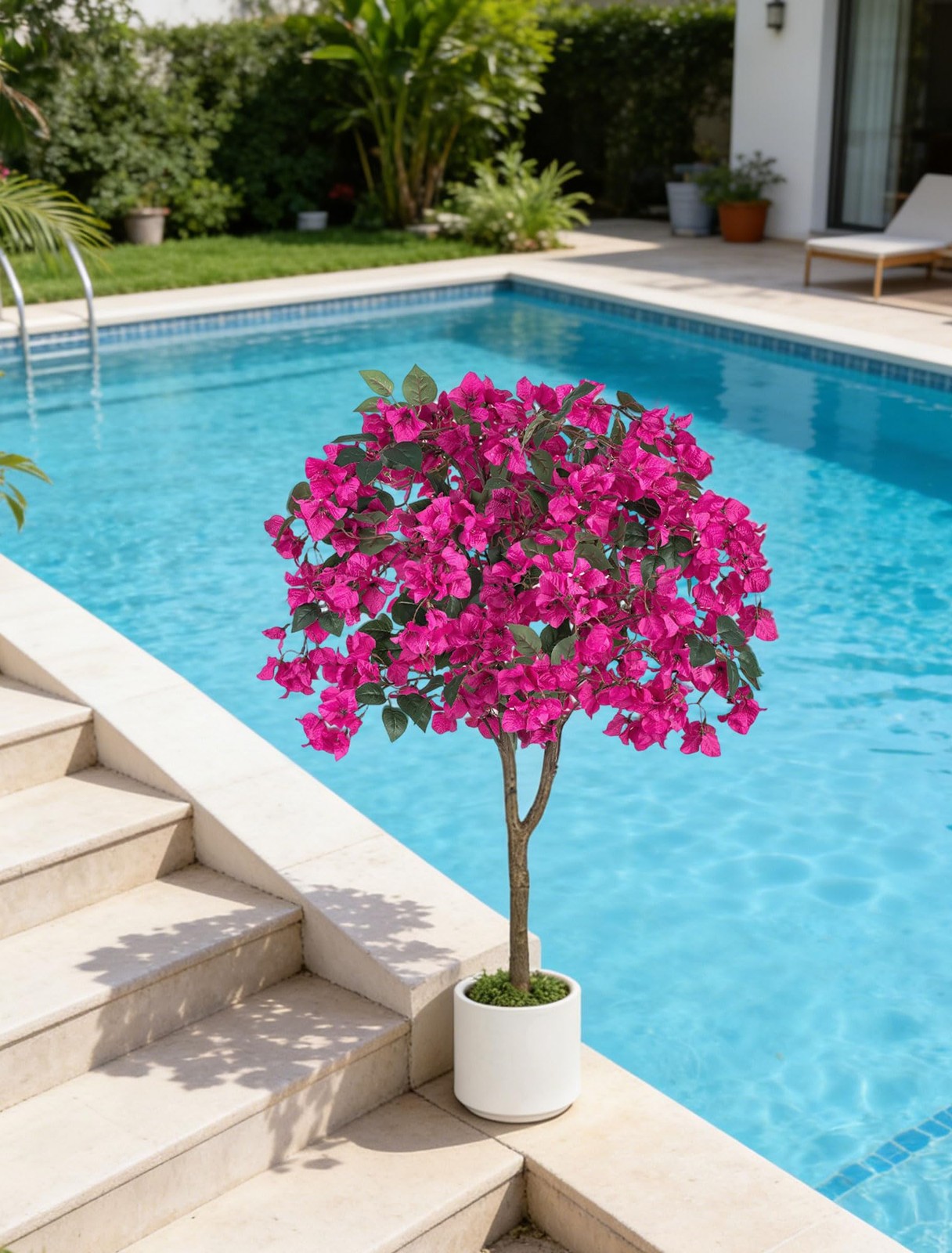 Bougainvillea Artificial Tree for Porch: 2-Pack 3.9ft Hot Pink Fake Flower Tr…