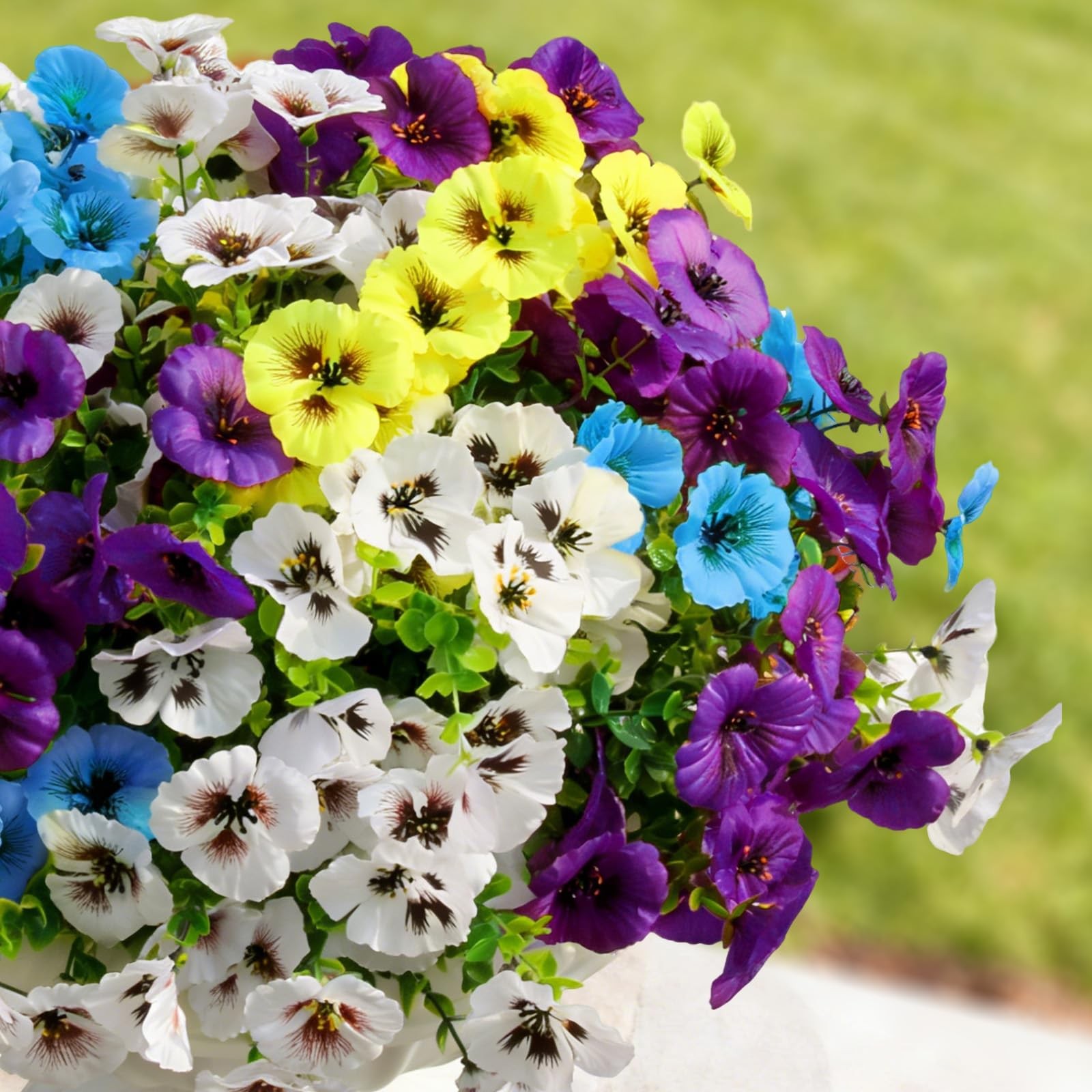 Artificial Fake Pansy Flowers for Outdoor Spring, UV Resistant No Fade 18 Bun…