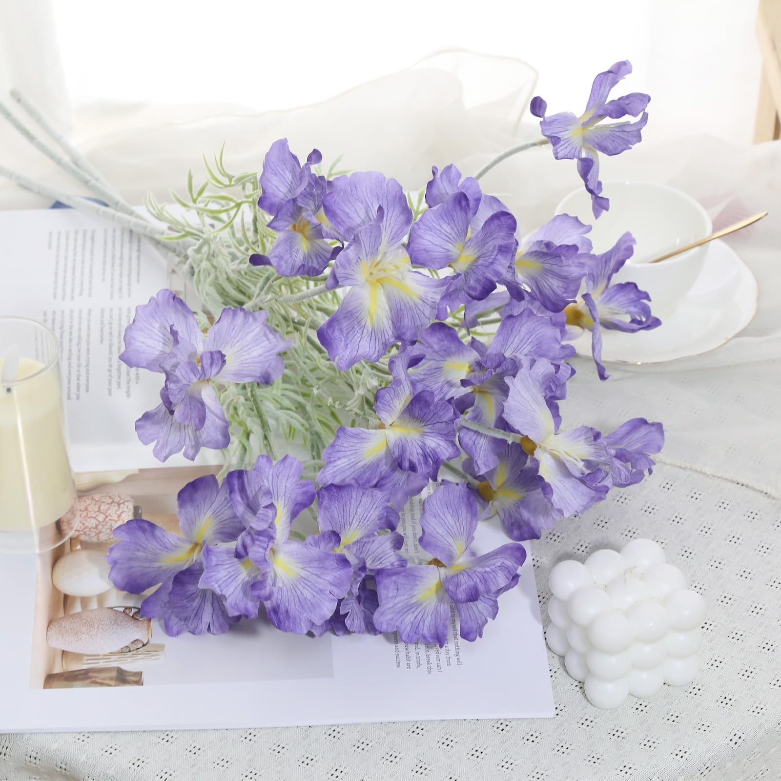 Purple Iris Flowers Artificial 5Pcs 24.8inch Faux Iris Flowers Silk Flower wi…