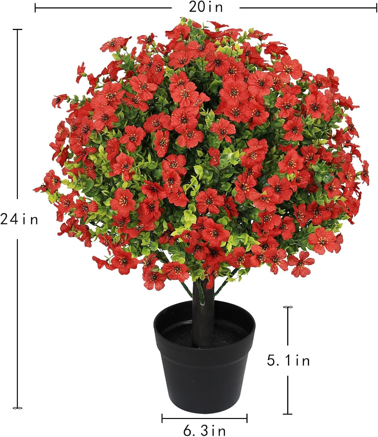 Set of 2 UV Resistant 24″ Faux Red Daisy Mums in Pots for Outdoor Decor