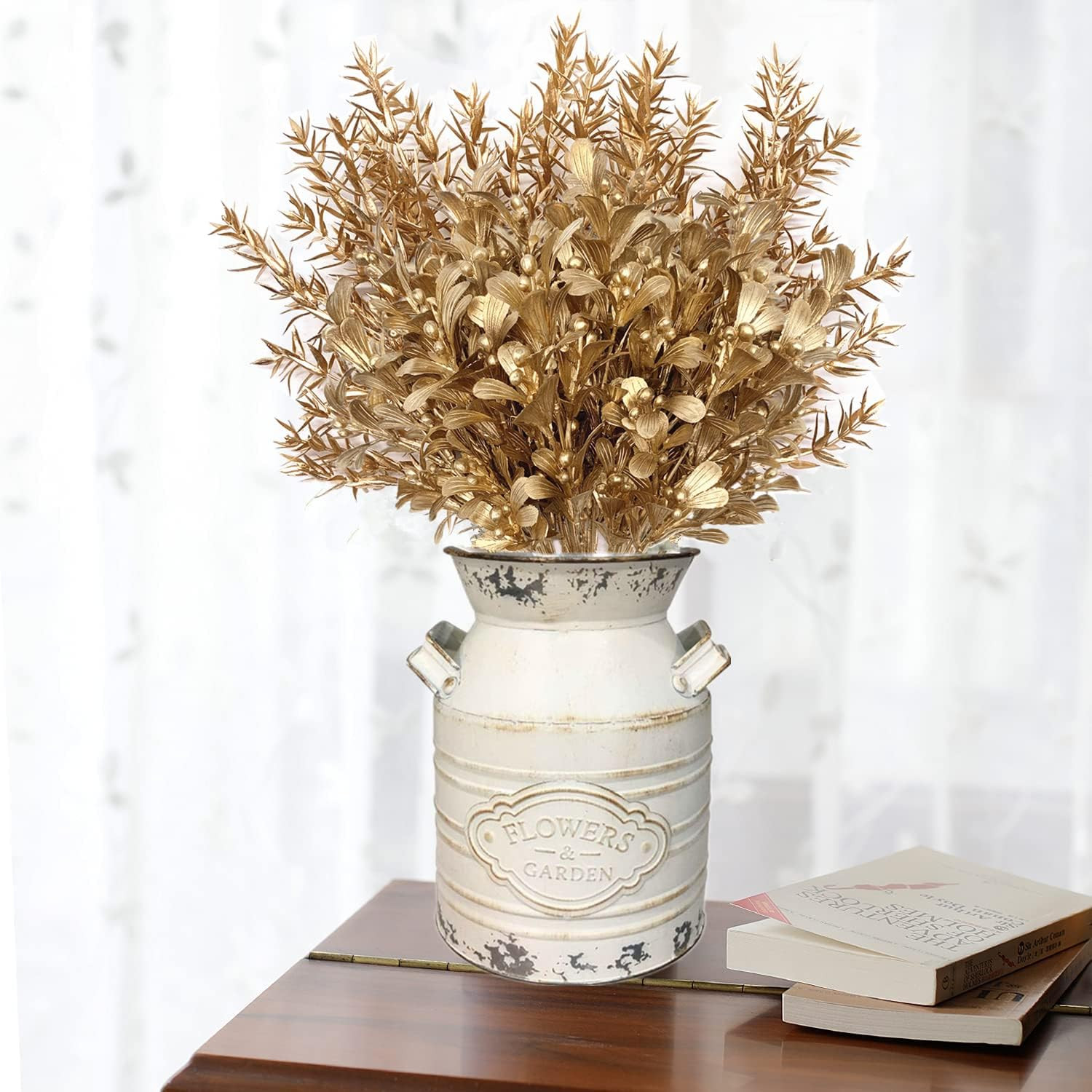 Gold Decorations Artificial Plants, Golden Berry Leaves Fake Simulation Spiky L