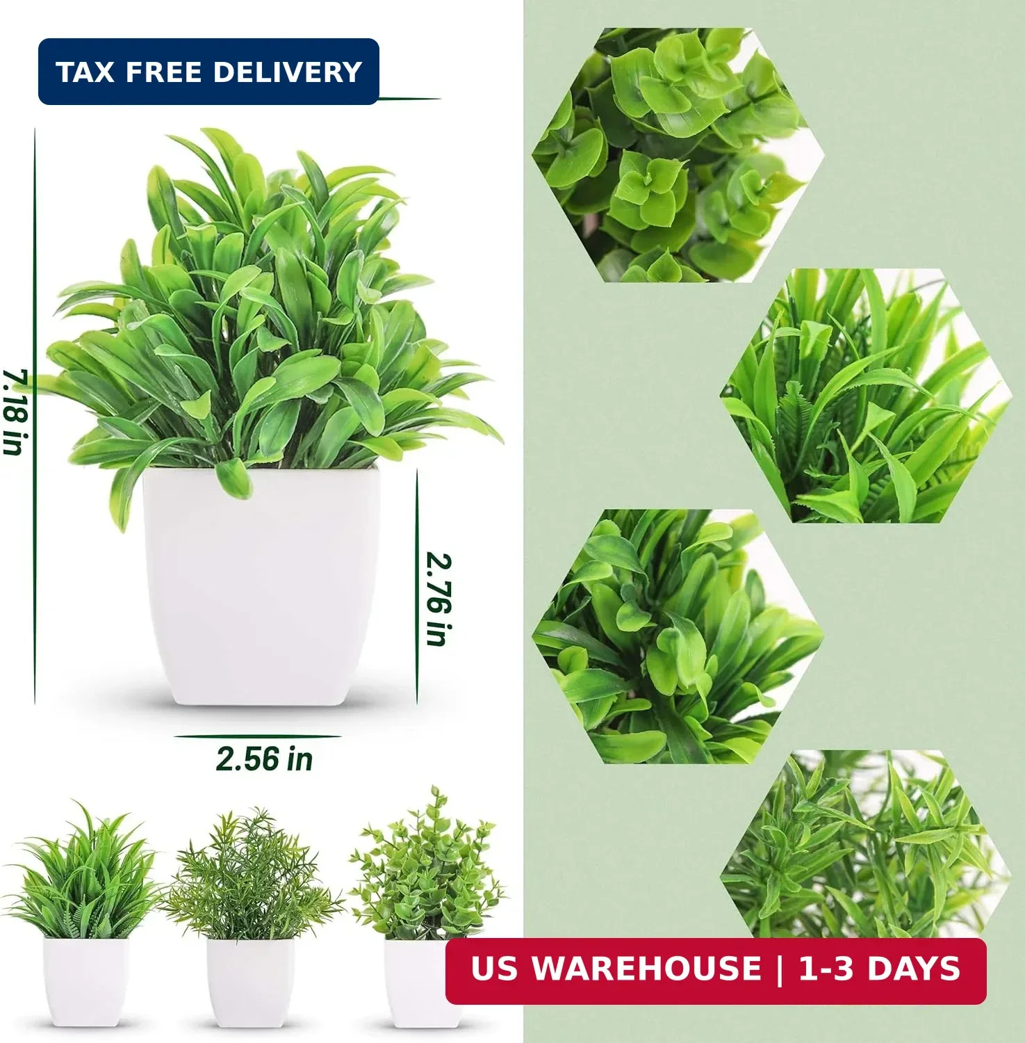 Der Rose 4 Pack Small Fake Plants Realistic Lifelike Design Green Decor