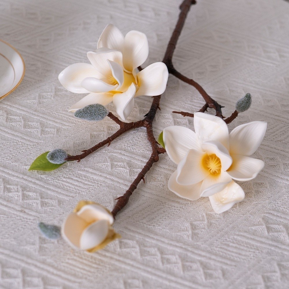 Realistic Looking Magnolia Fake Flowers 51cm Length with Soft Touch EVA Petals