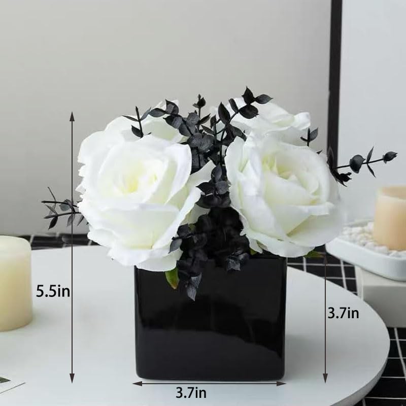 Artificial Flowers with Small Ceramic Vases, Roses in Vases Plastic Artificia