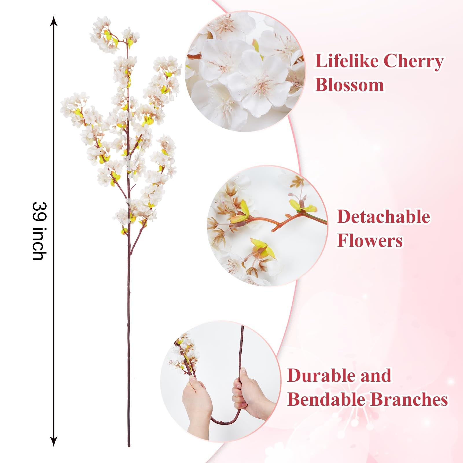 Sunm boutique Silk Cherry Blossom Branches, Artificial Cherry Blossom Tree Stems