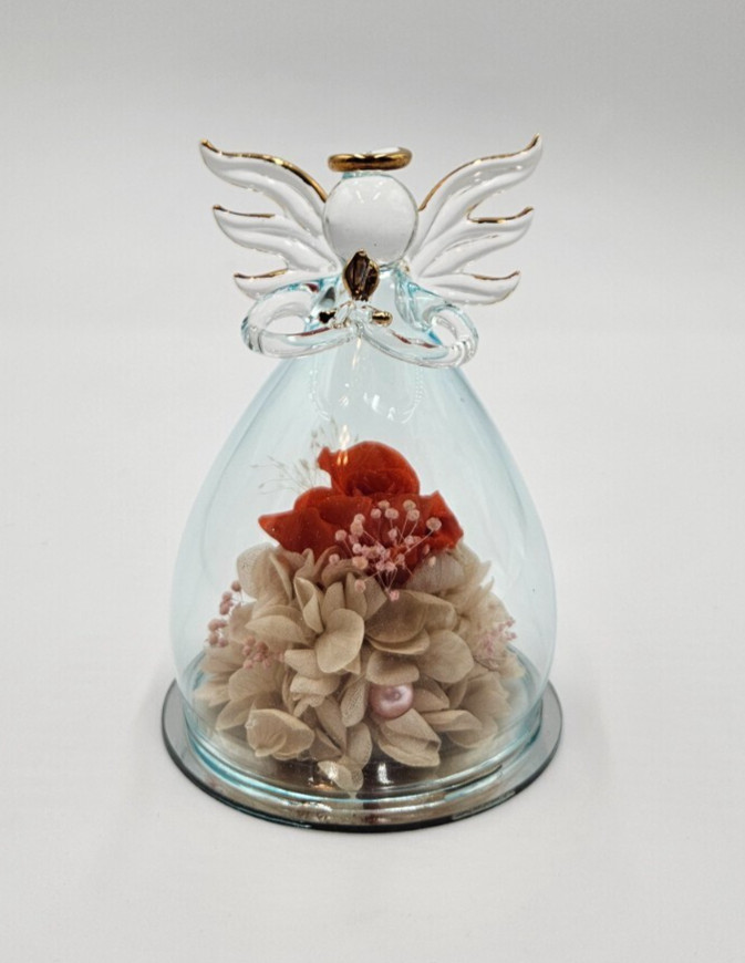 Anlunob Preserved Rose with Flowers in Glass Angel -R0066