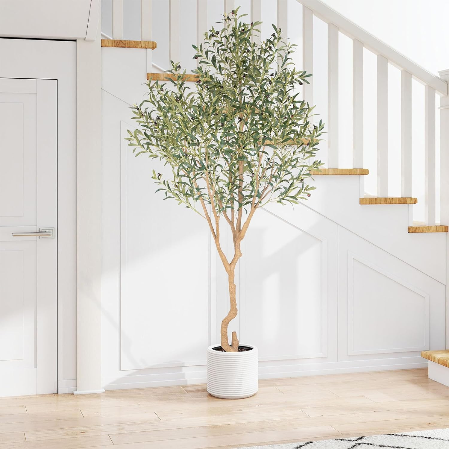 8Ft Realistic Faux Olive Tree with Fruits for Home & Office Decor