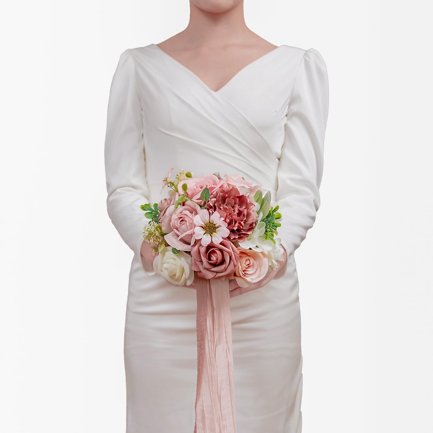 9 inch Bridal Bouquets for Bride, Artificial Silk Flowers Tossing Bouquet, Br…