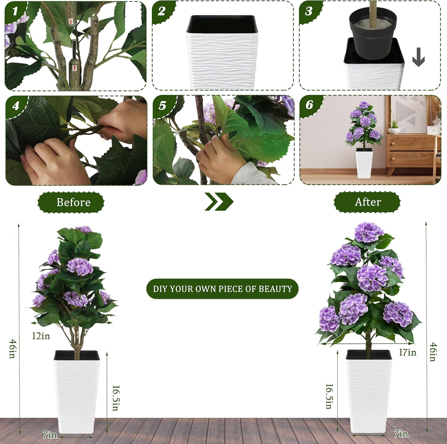 46″ Purple Hydrangea Tree – Faux Flower Topiary Plant for Home & Office Decor